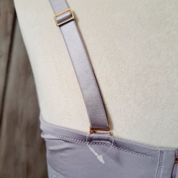 Aerie Real Power Plunge Push Up Bra 38D Light Purple Grey Lace Trim Sexy NWOT - Picture 10 of 16